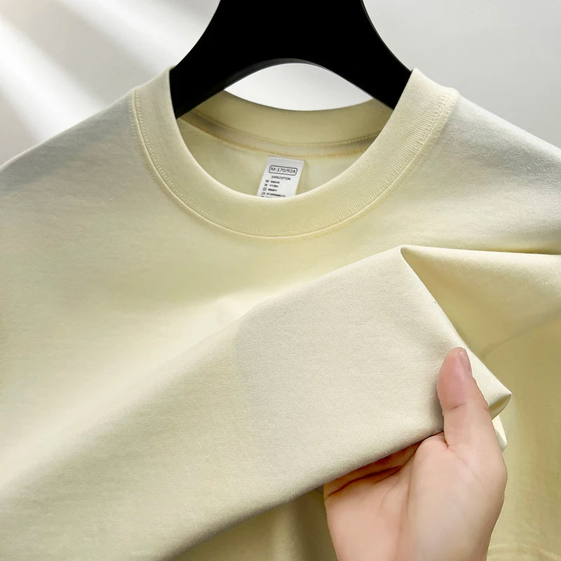 100% Cotton Men's Summer T-Shirt – Casual Loose Fit Round Neck Solid Color Tee (Plus Sizes Available)