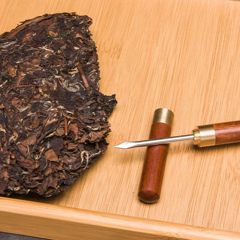 Stainless Steel Tea Needle with Sandalwood or Ebony Handle – Pu’er Tea Knife with Protective Sheath for Loosening Compressed Tea Cakes