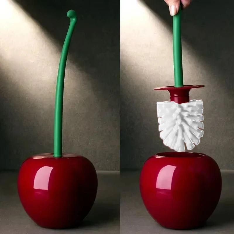 Cherry-Shaped Toilet Brush with Holder – Creative Red Bathroom Accessory with Thick Brush Head and Hanging Hook
