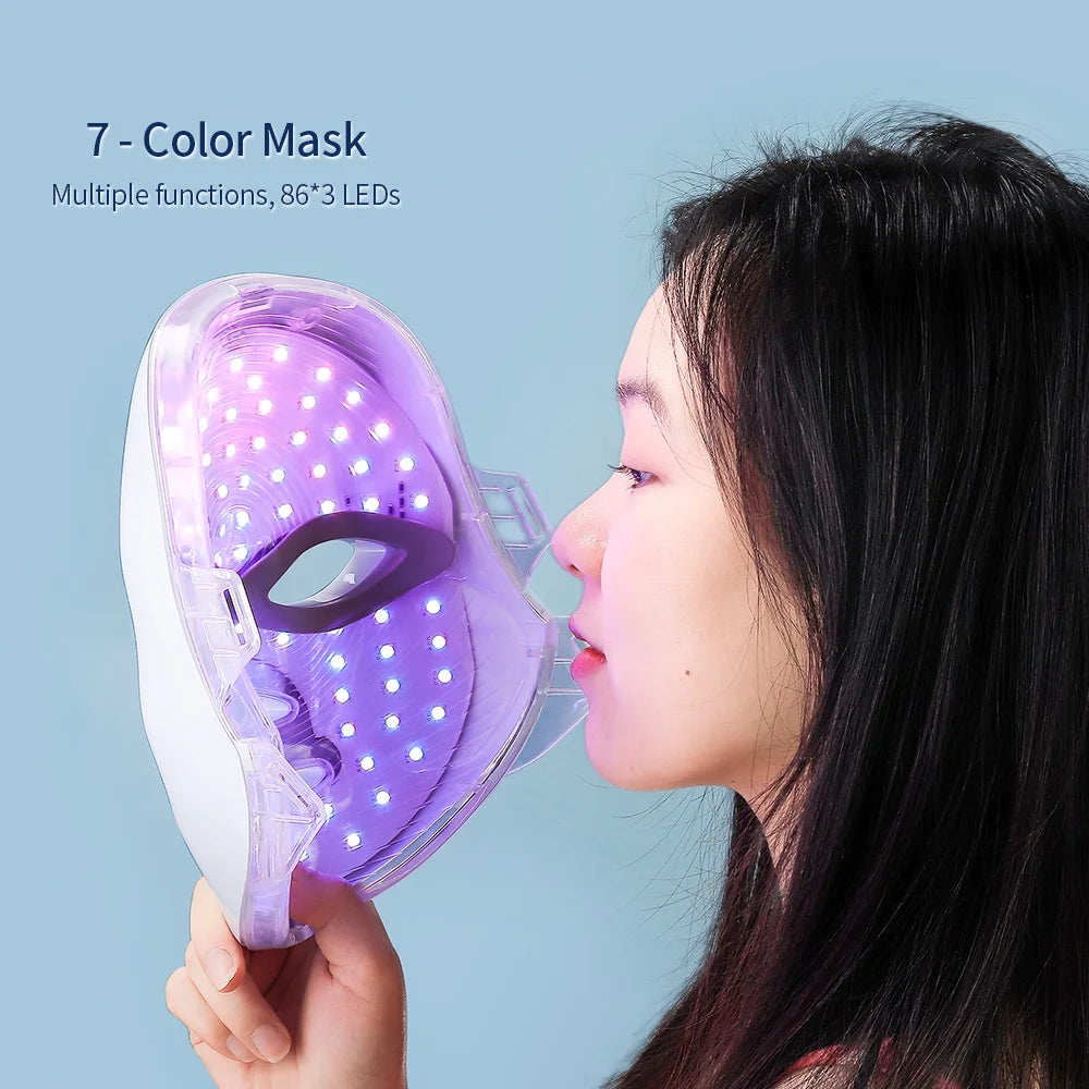 7-Color LED Facial and Neck Light Therapy Mask – Red Light Anti-Aging Device for Skin Tightening, Lifting, Rejuvenation, and Whitening