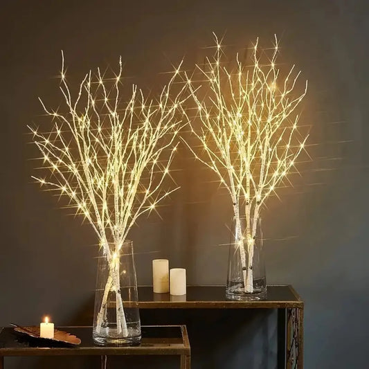 Battery-Operated LED White Birch Branch Lights – 28" Warm or White Twinkle Twig Lights for Christmas, Weddings, Bedroom & Outdoor Decor