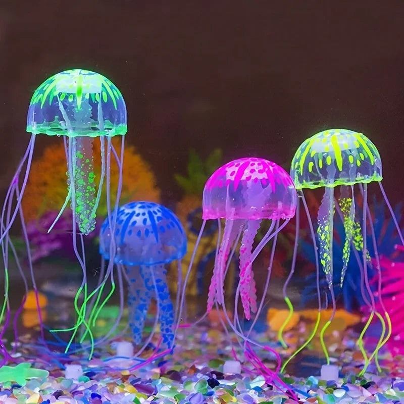 Artificial Glowing Jellyfish Aquarium Ornament – Soft Silicone Floating Decoration for Fish Tanks – Luminous Underwater Décor for Fresh or Salt Water