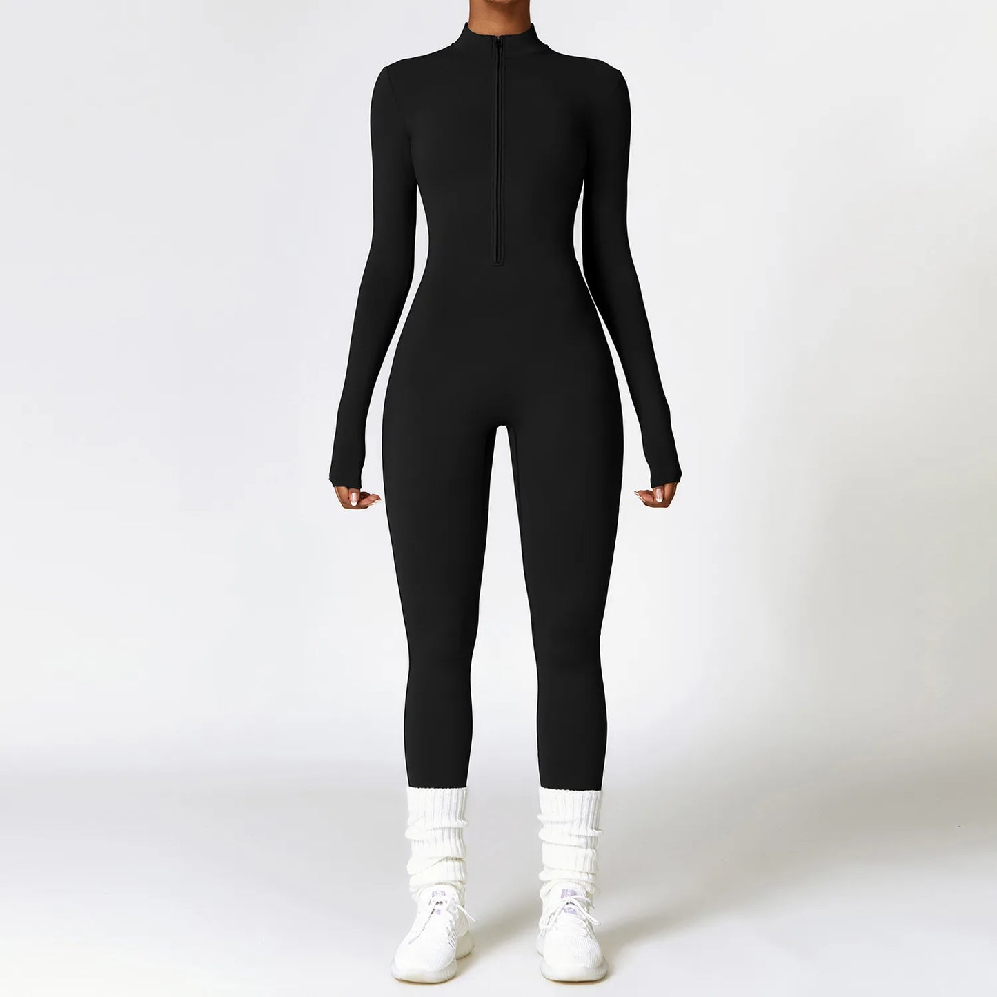 Women's Velvet Long Sleeve Yoga Jumpsuit – Thermal One-Piece Fitness Activewear for Pilates, Gym & Training