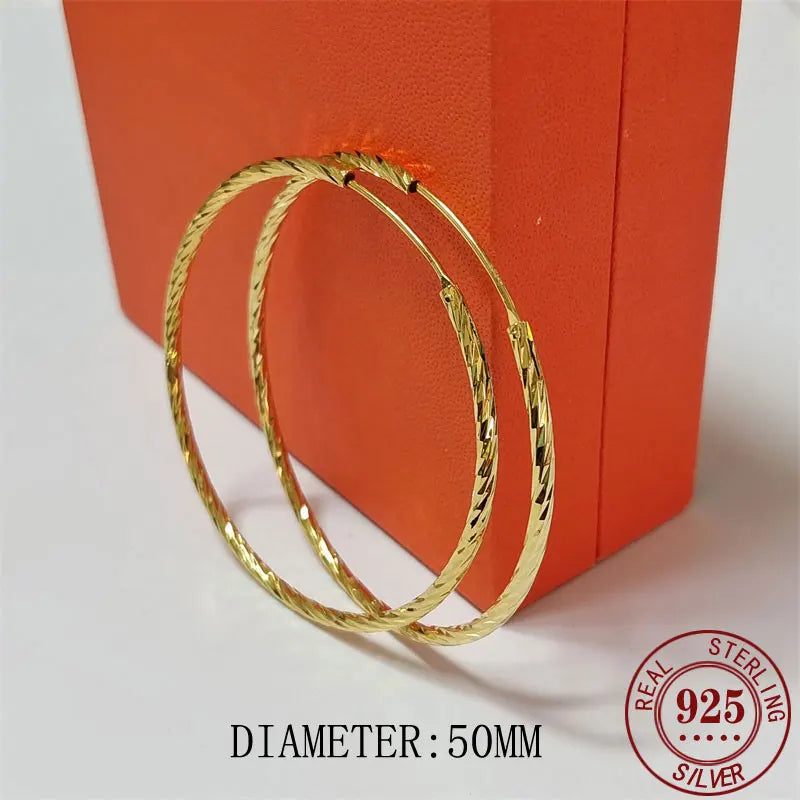 18K Yellow Gold Plated Sterling Silver Hoop Earrings for Women