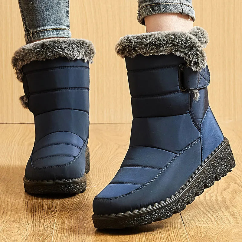 Women's Winter Ankle Snow Boots – Waterproof Low Heel Booties with Plush Fur Lining