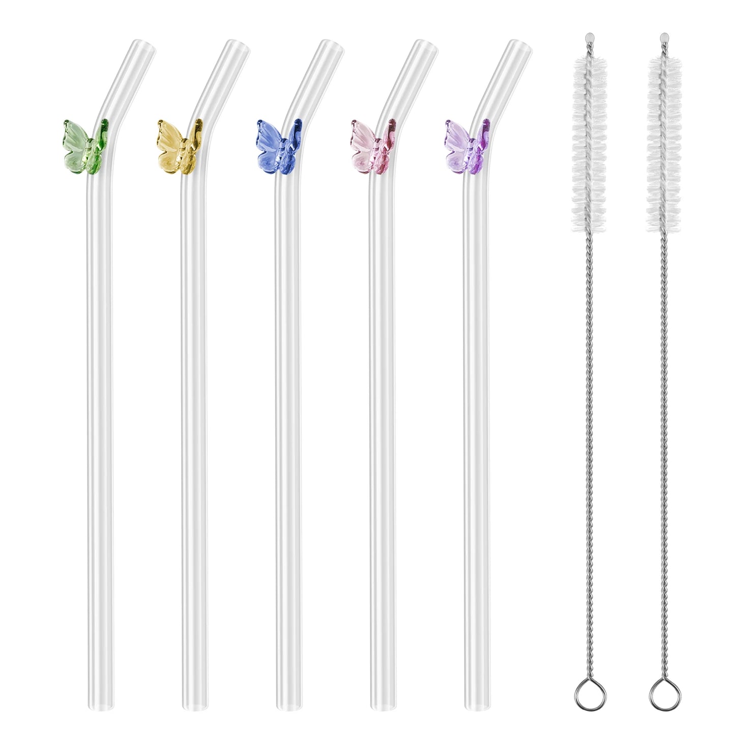 5/12pcs Reusable Glass Straws with Cleaning Brushes – Borosilicate Straws for Juice, Tea, Smoothies, Cocktails & More