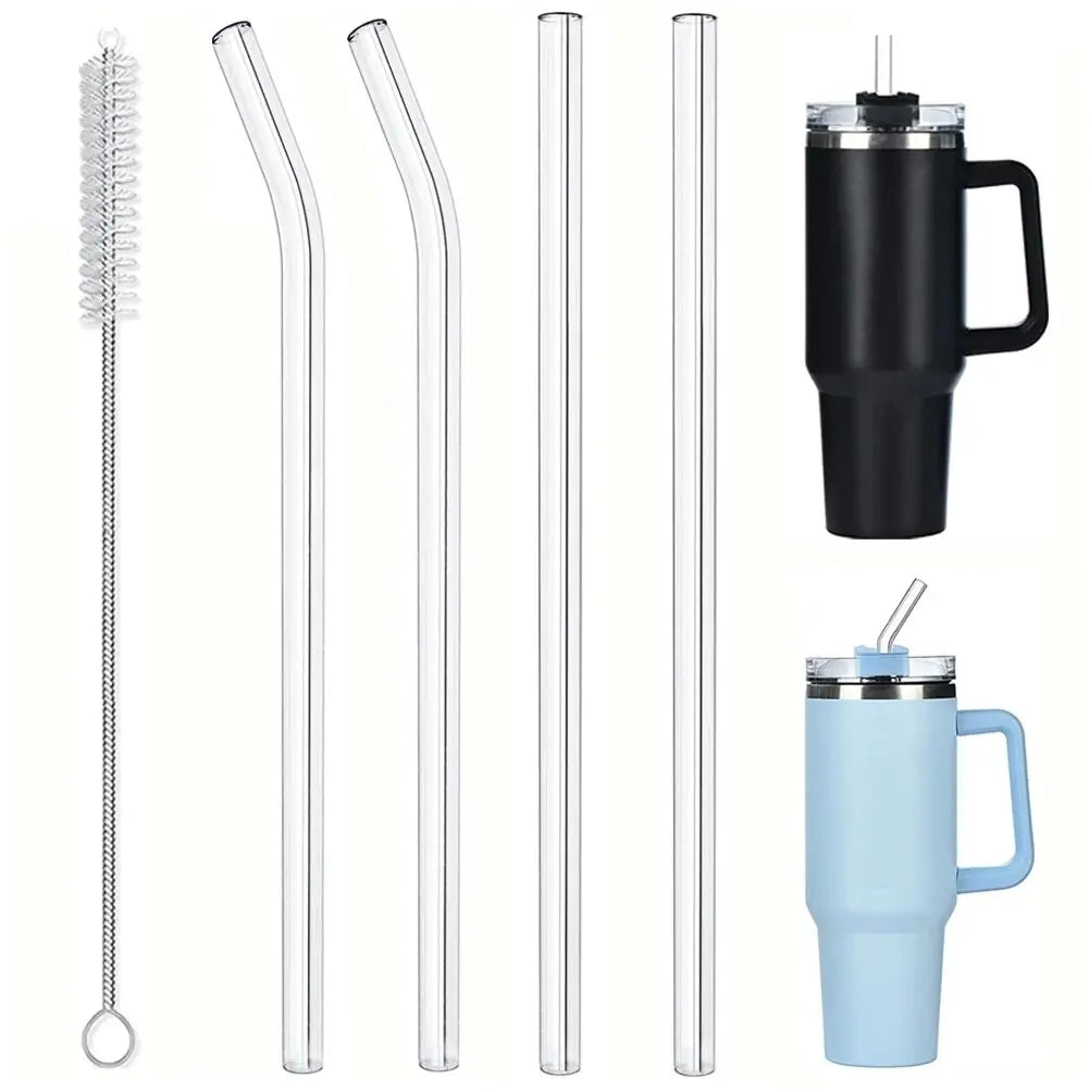 12" Extra-Long Reusable Glass Straws for 30/40oz Stanley Cups – Dishwasher Safe with Cleaning Brush