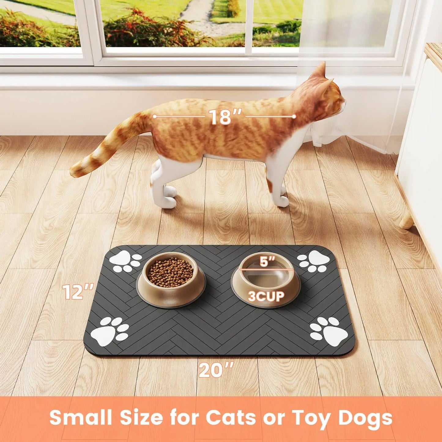 Absorbent Pet Feeding Mat – Quick-Dry Placemat with Waterproof Non-Slip Backing for Dog and Cat Food Bowls