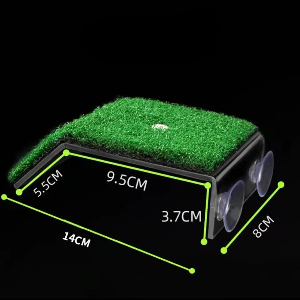 Turtle Basking Platform with Grass Ramp – S/M/L Floating Island Terrace for Reptile Habitat – Aquarium Rest Resting Dock with Suction Cups