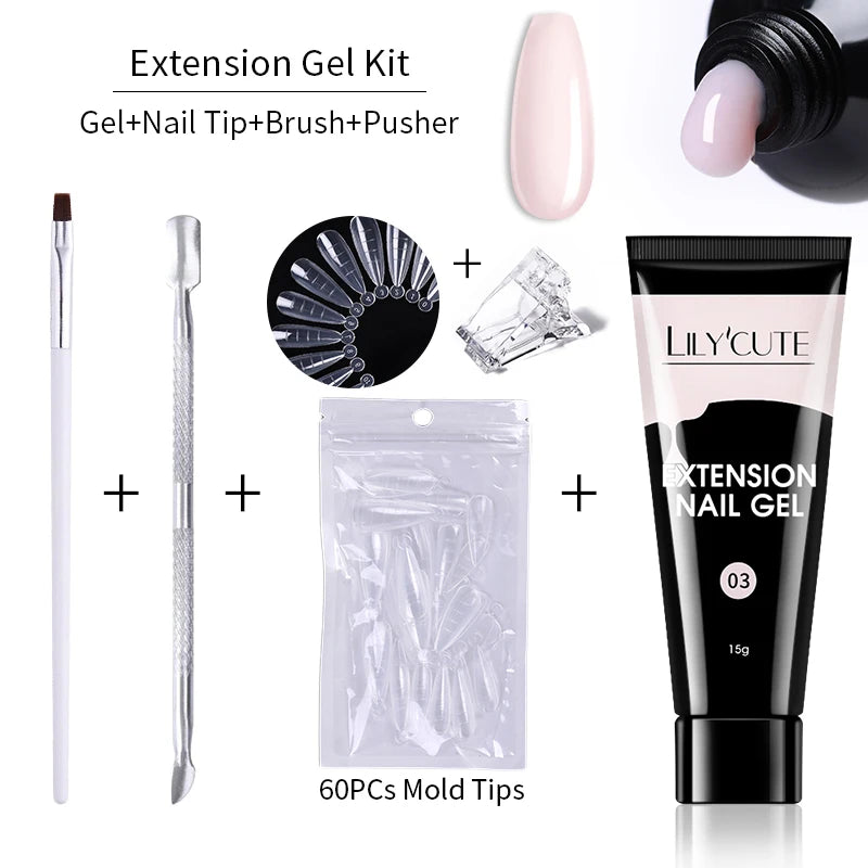 15ml Nail Extension Gel Kit – Soak Off UV Acrylic Gel in White, Clear & Pink for Home or Salon Nail Art