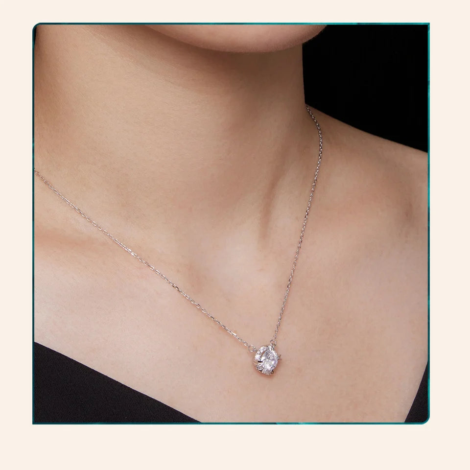 1.0 Carat Round Moissanite Pendant Necklace – D Color VVS1 Stone on 925 Sterling Silver Chain for Women