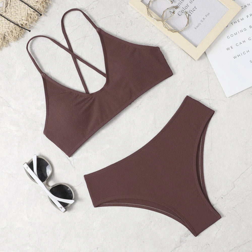 Soft Ice Silk Low Waist Bikini Set – Sexy Split Beachwear with Wire-Free Support and Padding
