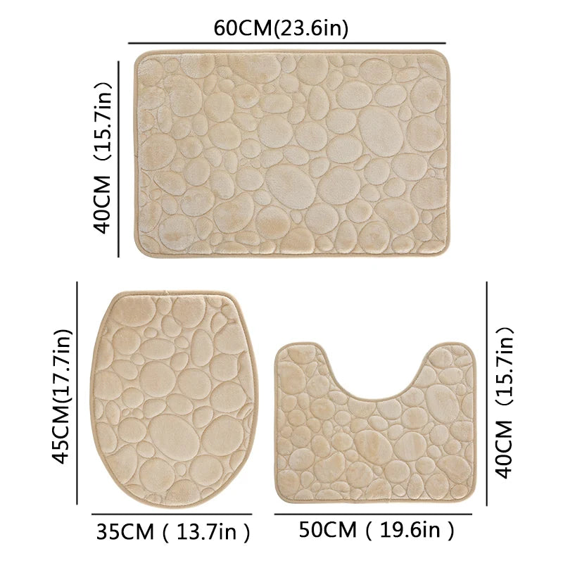 3-Piece Bathroom Mat Set – Soft Microfiber, Non-Slip Water-Absorbing Floor Rugs with Modern Striped Pattern