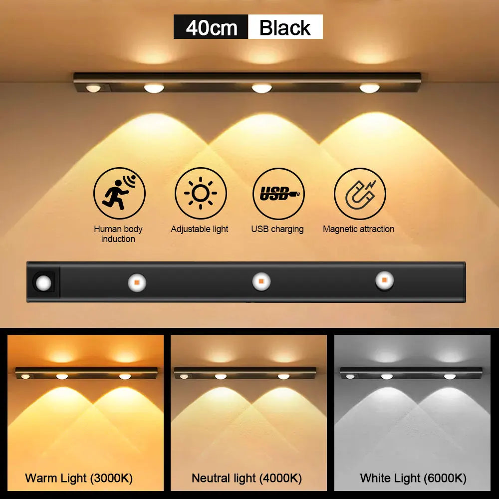 Ultra-Thin Motion Sensor LED Light – Rechargeable Wireless Strip Lamp for Wardrobe, Kitchen, Bedroom, or Closet – USB Indoor Night Lighting