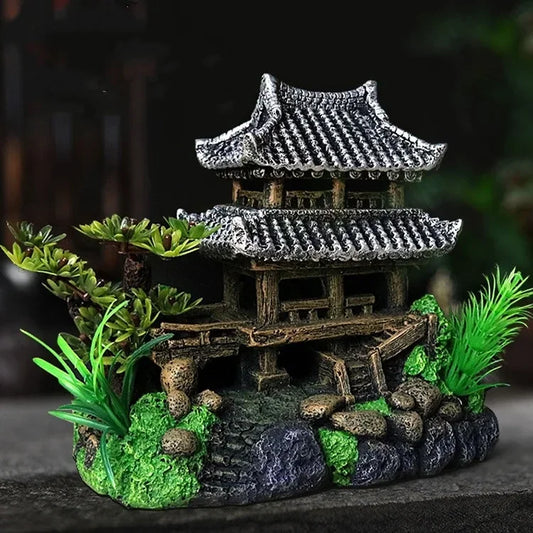 Ancient-Style Resin Landscape House Aquarium Decoration – Simulation Fish Tank Ornament for Aquascaping and Tank Design (299g / 335g)