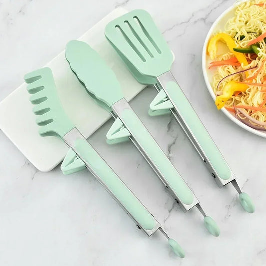 3-Piece Silicone and Stainless Steel Cooking Tongs – Heat-Resistant Non-Slip Grippers for BBQ, Bread, Meat, and Kitchen Use