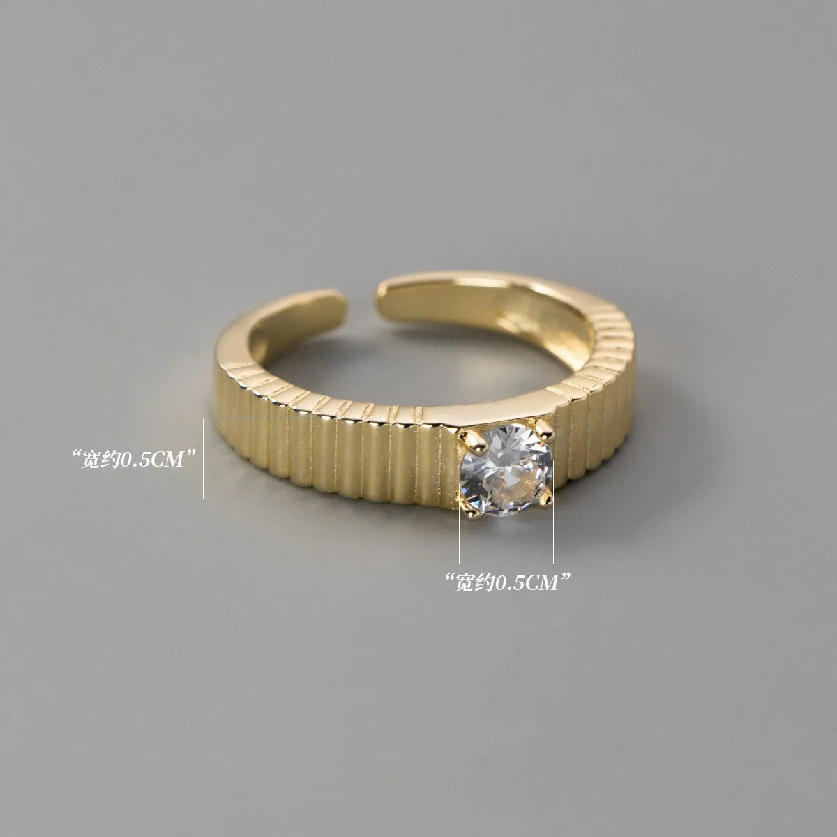 925 Sterling Silver Stripe Zircon Open Ring – Classic Adjustable Cocktail Jewelry for Women