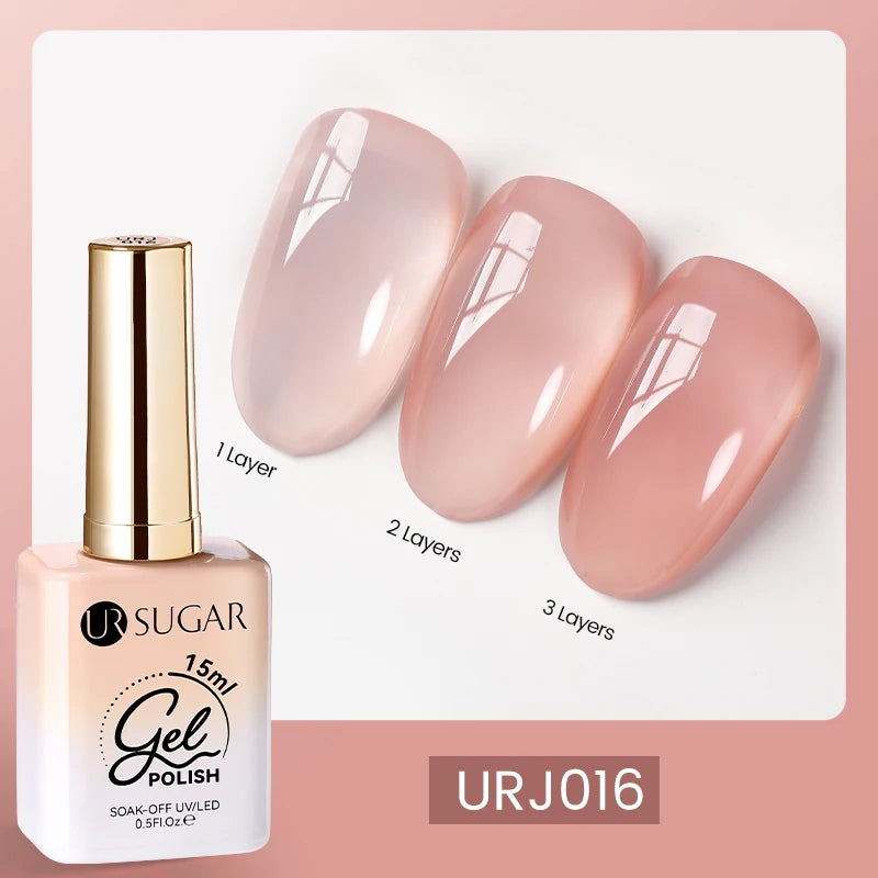 UR SUGAR 15ml Blood Red Jelly Gel Polish – Translucent Crystal Nude Gel for Fall & Winter UV/LED Manicure