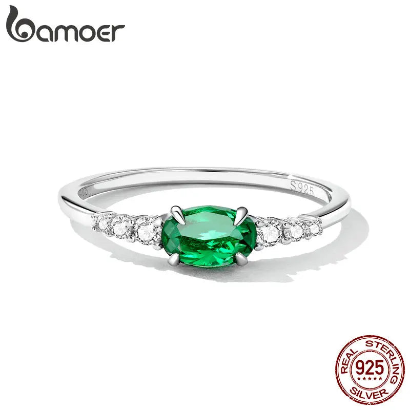 Sterling Silver Green Zircon Gemstone Ring – Simple Prong Set Wedding Band for Women