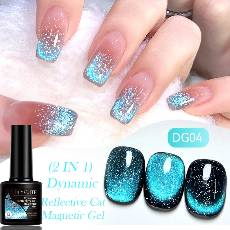 7ml Dynamic Reflective Cat Eye Magnetic Gel – Glitter Soak-Off Nail Polish with 3D Magnet Effect
