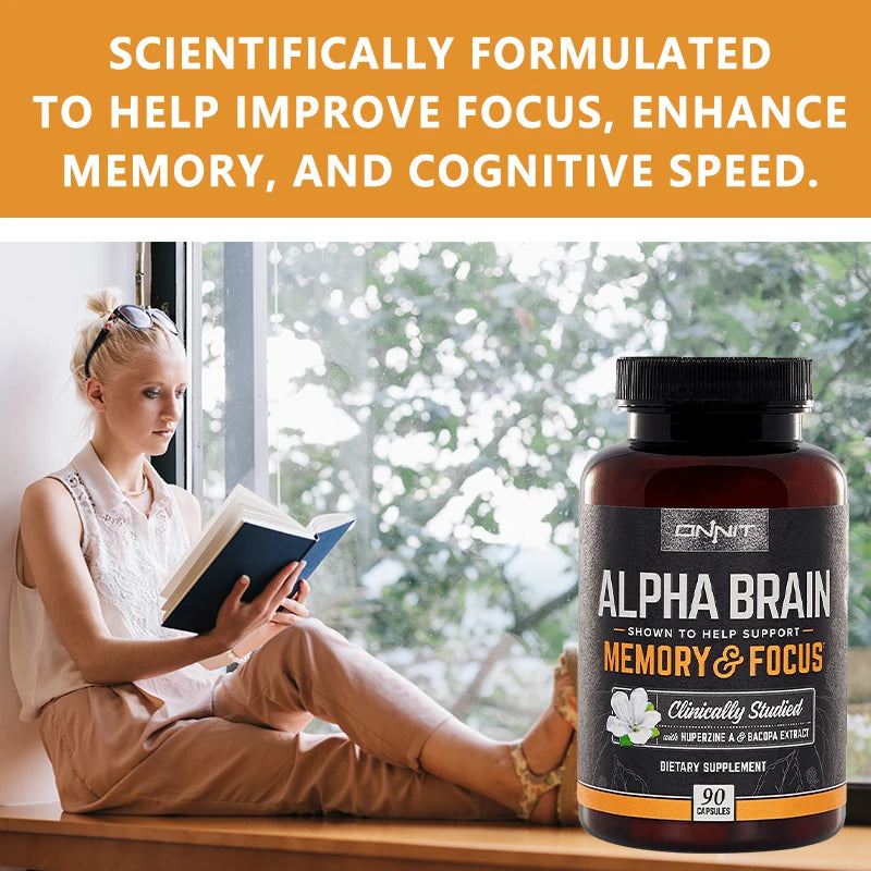 Alpha Brain Nootropic Supplement – Supports Focus, Memory & Mental Clarity – Cognitive Enhancer with Vitamin B6 – 90 Capsules