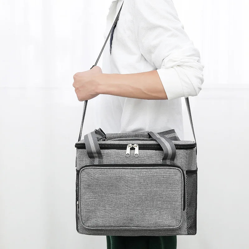 15L Large Insulated Lunch Bag – Waterproof, Leak-Proof Oxford Cloth Tote for Outdoor Picnic, Work, or School