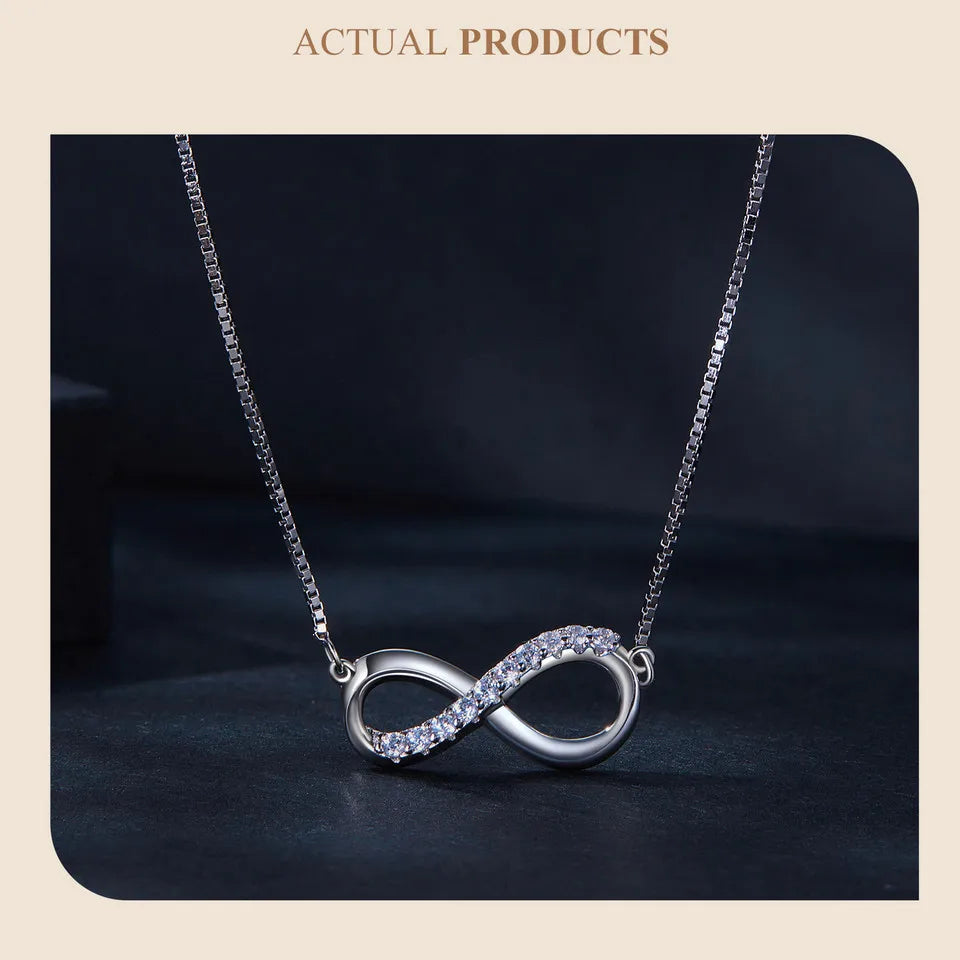 Sterling Silver Infinite Love Moissanite Pendant Necklace – Box Chain 40+5cm for Women, Anniversary Jewelry Gift