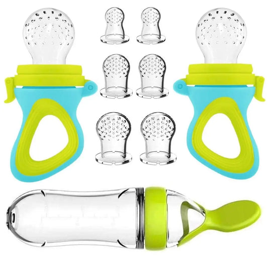 Silicone Squeezing Feeding Bottle with Spoon – Baby Food Supplement Feeder for Infant Cereal & Purees