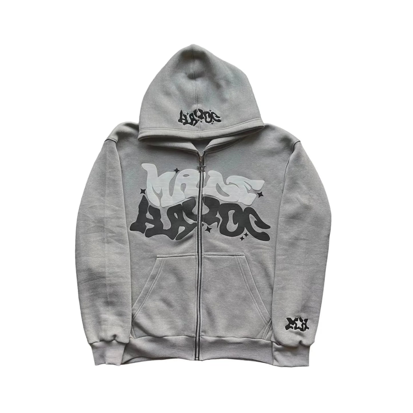 Y2K Star & Letter Print Zip-Up Hoodie – Unisex American Retro Style Thick Hooded Jacket for Spring & Autumn Casual Streetwear