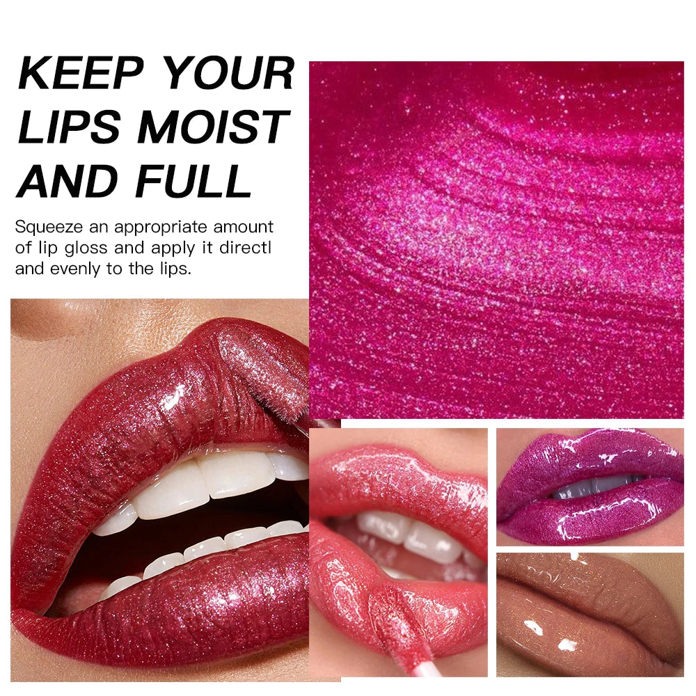 12 Colors Glitter Lip Gloss – Long-Lasting Diamond Pearlescent Metallic Liquid Lipstick