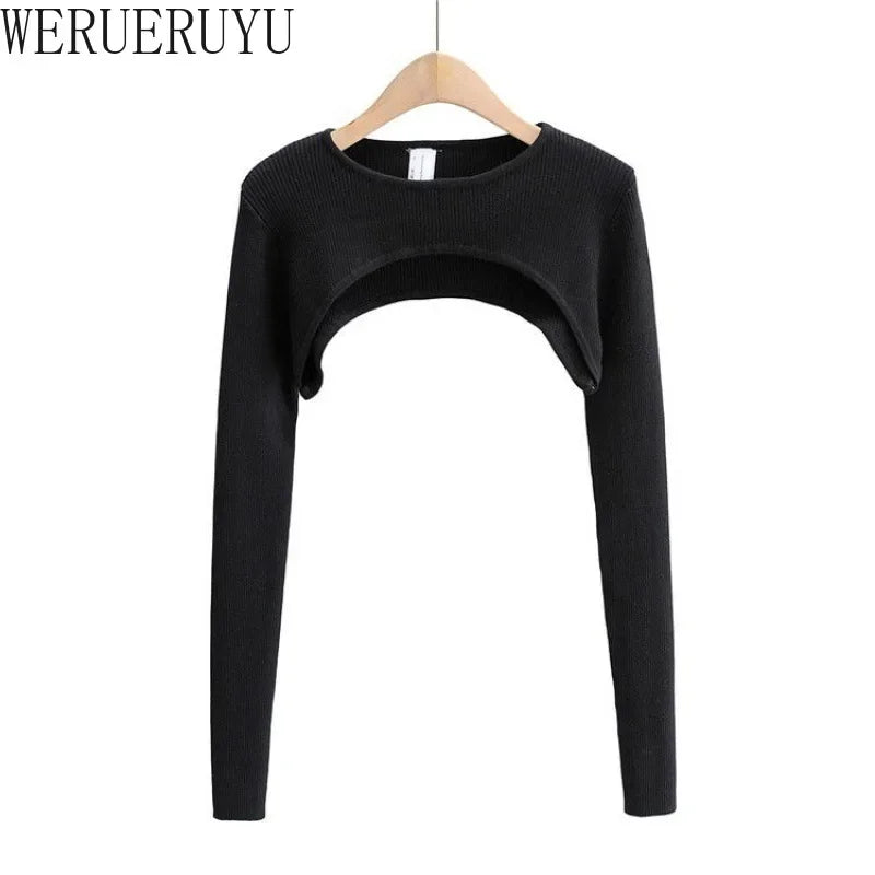 Women's Y2K Long Sleeve Crop Top – Slim Fit O-Neck Knitted Tee for Spring and Autumn Harajuku Aesthetic Fashion