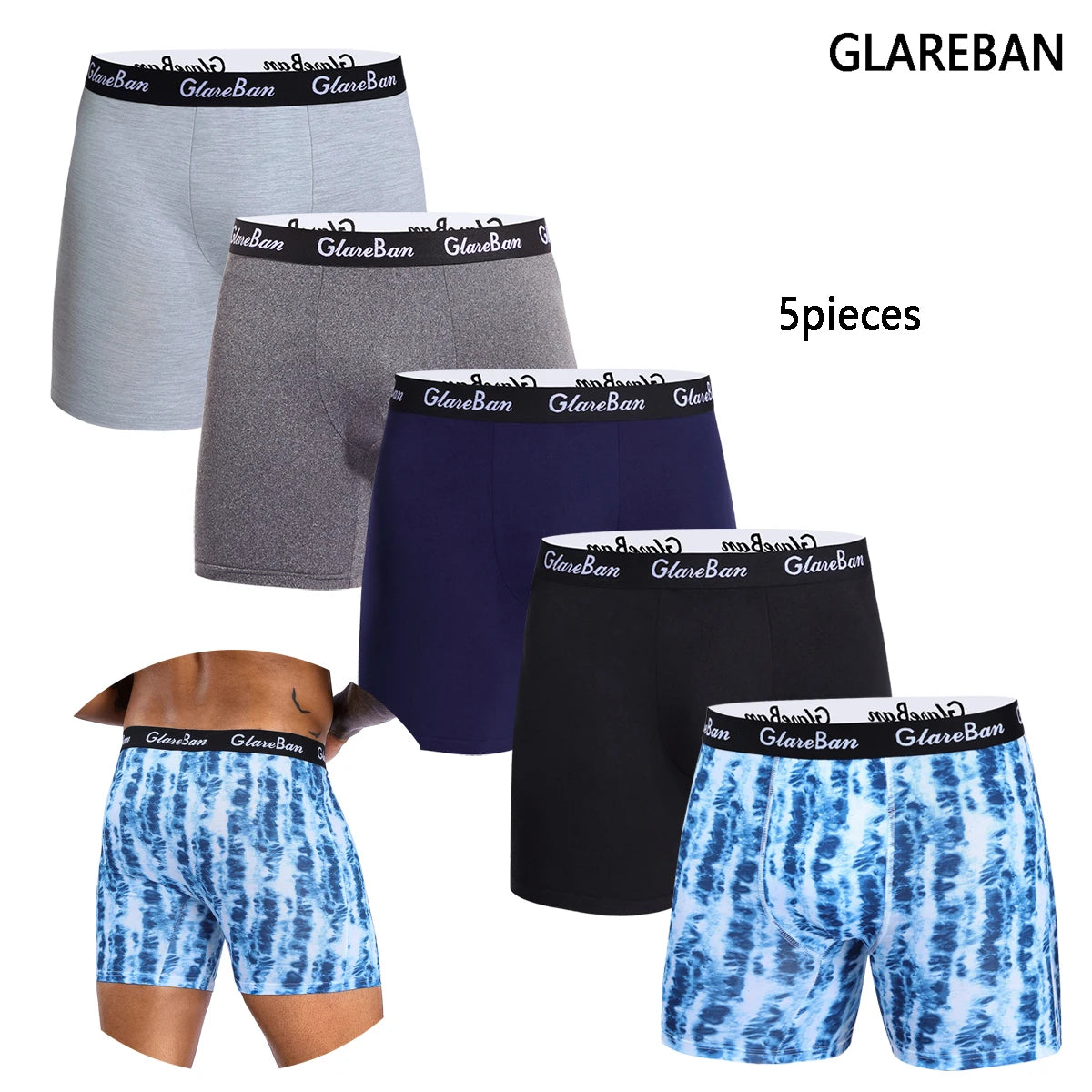 5-Pack Men's Mid-Length Boxer Shorts – Soft Breathable Stretch Underwear for Everyday Comfort