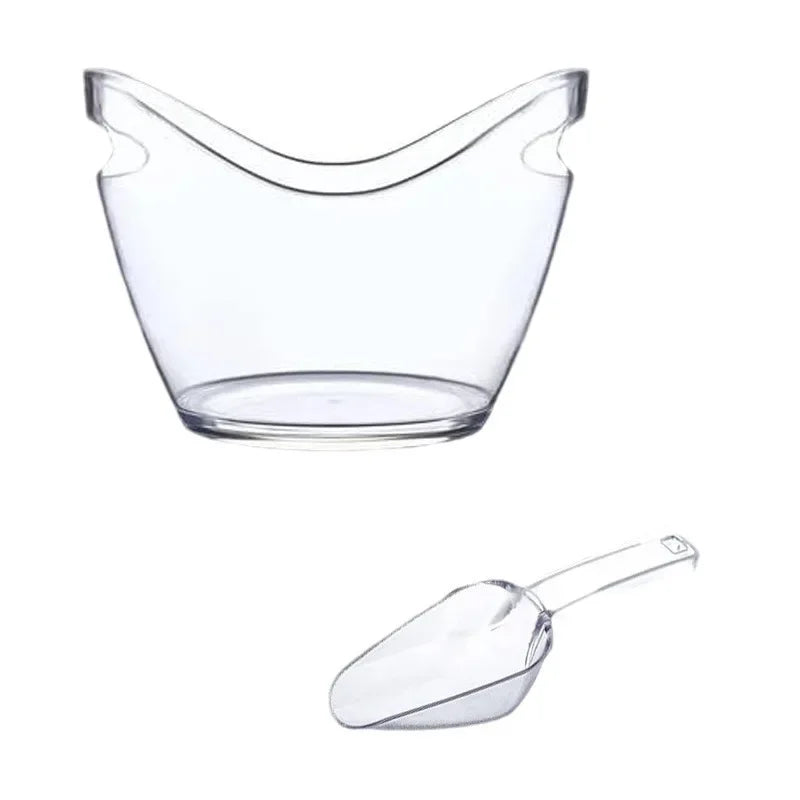 4L Clear Double Handle Ice Bucket with Scoop – Lighting Party Ice Holder for Beer, Cocktails, and Champagne