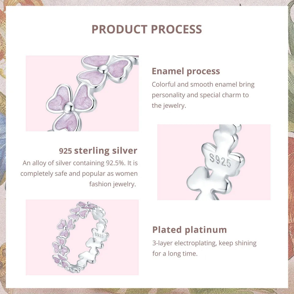 Sterling Silver Purple Flower Wreath Ring – Enamel Cocktail Ring for Women and Girls