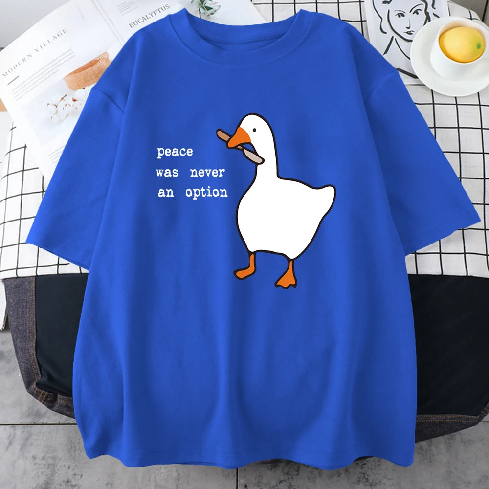 "Peace Was Never An Option" Graphic Cotton T-Shirt – Casual Loose Fit Cartoon Print for Men