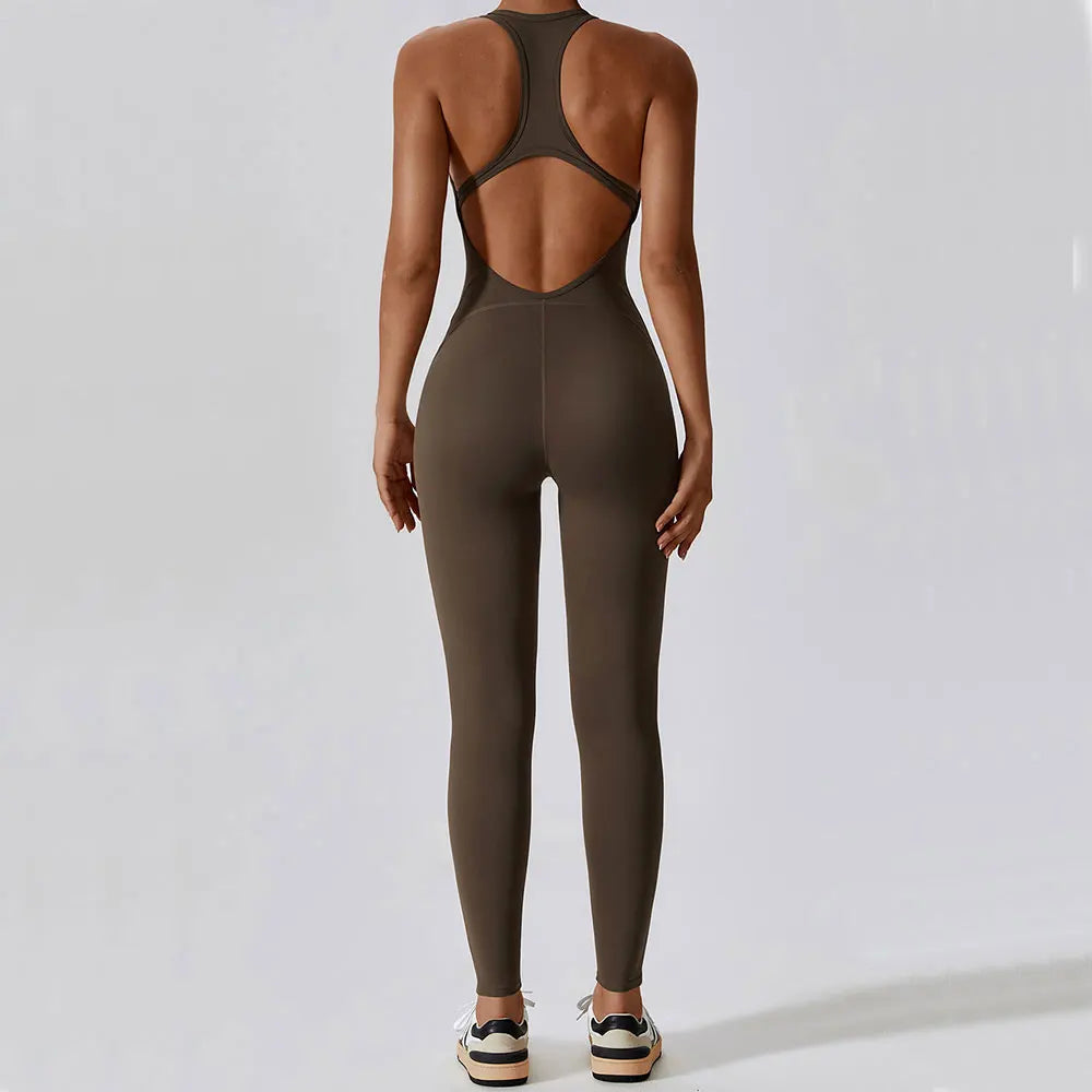 Women's Sleeveless Yoga Jumpsuit – Full-Length Push-Up Activewear for Fitness, Pilates & Gym