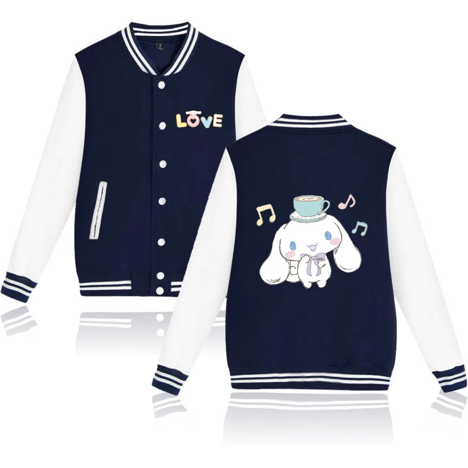 Cinnamoroll Cartoon Bomber Jacket – Unisex Harajuku College Baseball Coat for Spring & Autumn Casual Streetwear