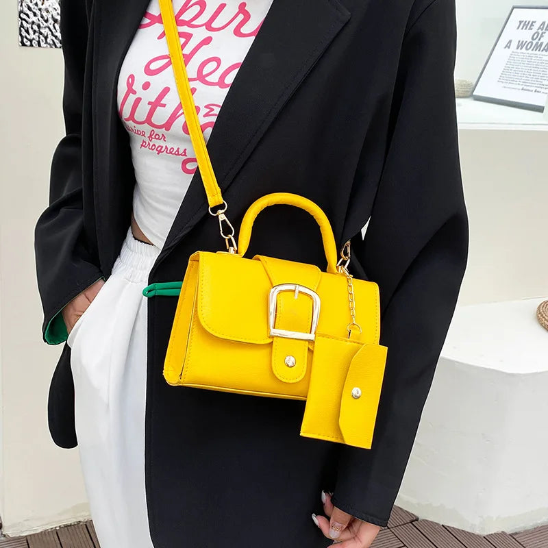 Small Designer Shoulder Bag – Flap Crossbody Purse with Top Handle in Solid Colors