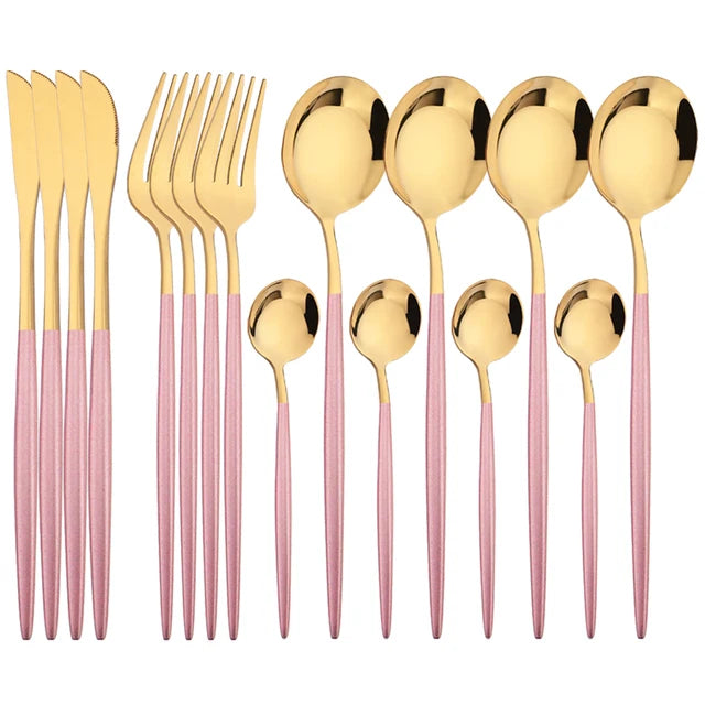 16Pcs Green and Gold Stainless Steel Dinnerware Set – Elegant Flatware Cutlery with Knife, Fork, Spoon, and Teaspoon