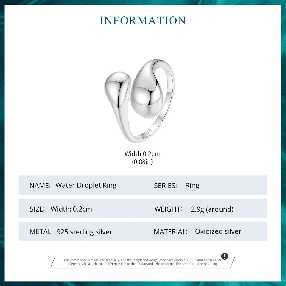Chunky Gold Water Droplet Statement Ring – Adjustable 925 Sterling Silver Thumb Band for Women