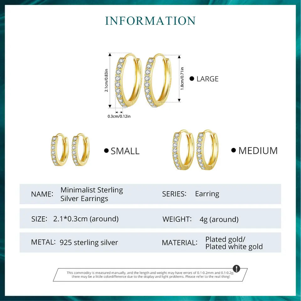 Classic CZ Huggie Hoop Earrings in 925 Sterling Silver – White Gold Plated Ear Cuffs for Women