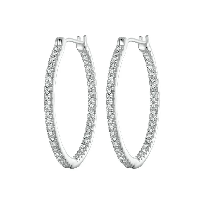 925 Sterling Silver Cubic Zirconia Hoop Earrings for Women – White Gold Plated Lightweight Classic Hoops