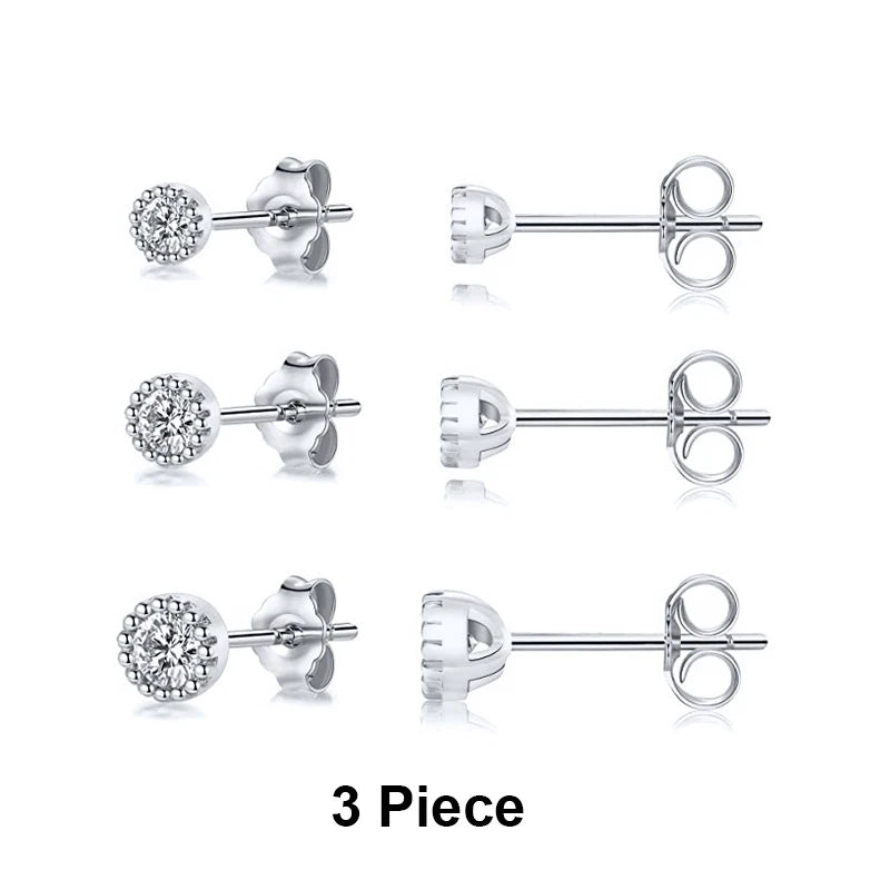 925 Sterling Silver 3-Piece Stud Earrings Set for Women – 18K Gold-Plated, Irregular Mini Design Fine Jewelry