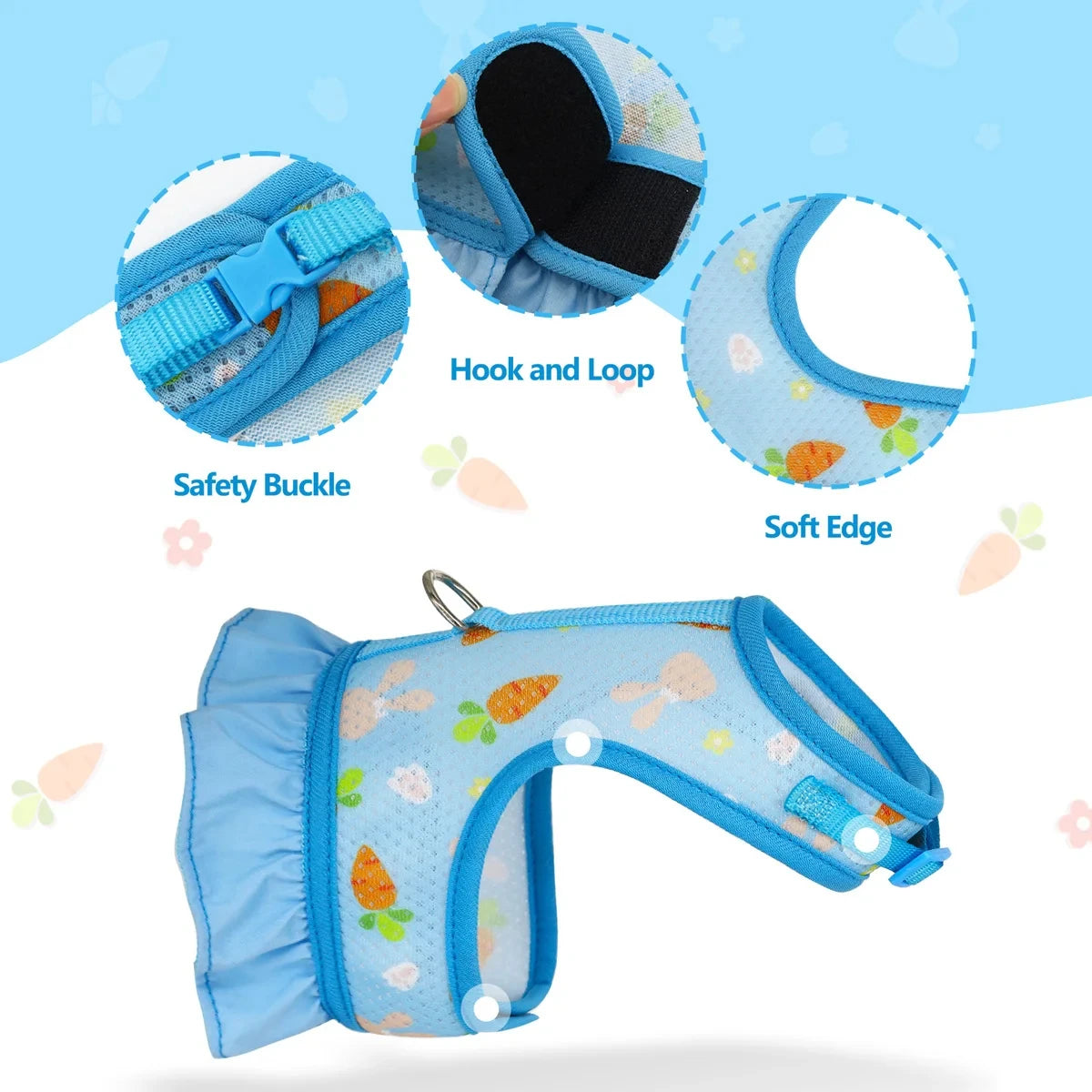 Adjustable Rabbit Harness and Leash Set – Breathable Mesh Vest Skirt for Bunny, Guinea Pig & Small Pets