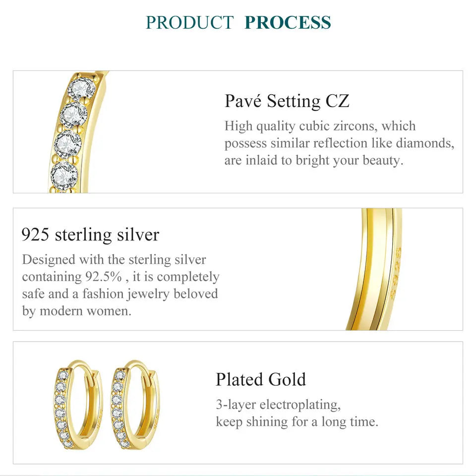 Classic CZ Huggie Hoop Earrings in 925 Sterling Silver – White Gold Plated Ear Cuffs for Women