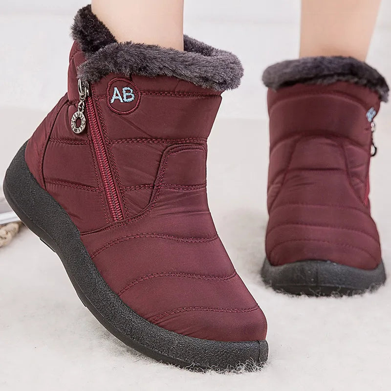 Women's Waterproof Winter Ankle Boots – Low Heel Snow Boots with Fur Lining