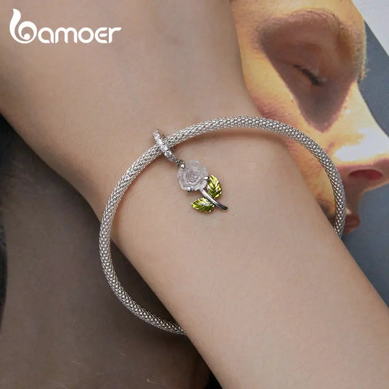 925 Sterling Silver Rose Hanging Charm – Color-Changing Flower Pendant for Bracelet or Necklace DIY