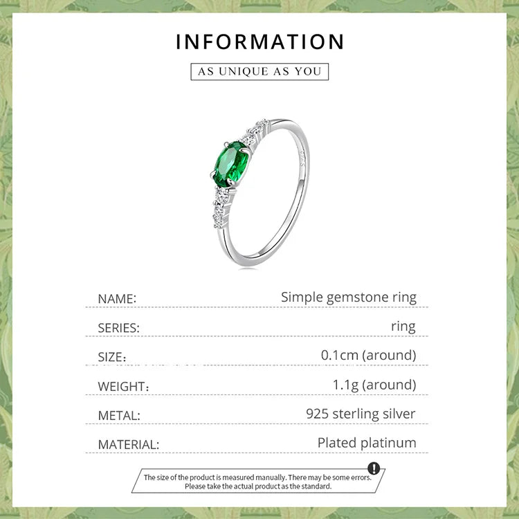 Sterling Silver Green Zircon Gemstone Ring – Simple Prong Set Wedding Band for Women