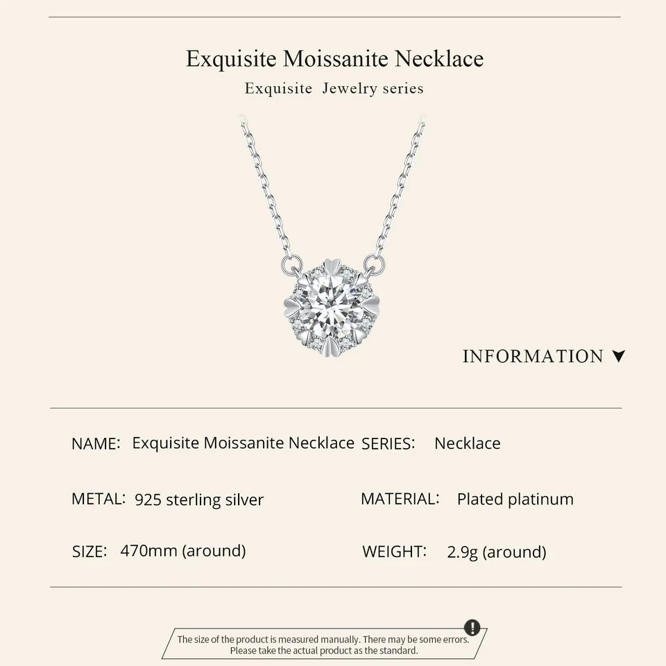 1.0 Carat Round Moissanite Pendant Necklace – D Color VVS1 Stone on 925 Sterling Silver Chain for Women