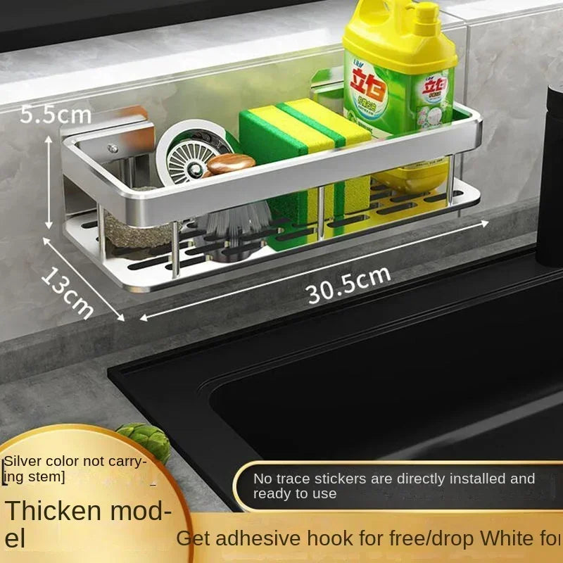 Thickened Aluminum Kitchen Sink Holder – Space-Saving Storage Rack for Towels, Sponges & Drainage